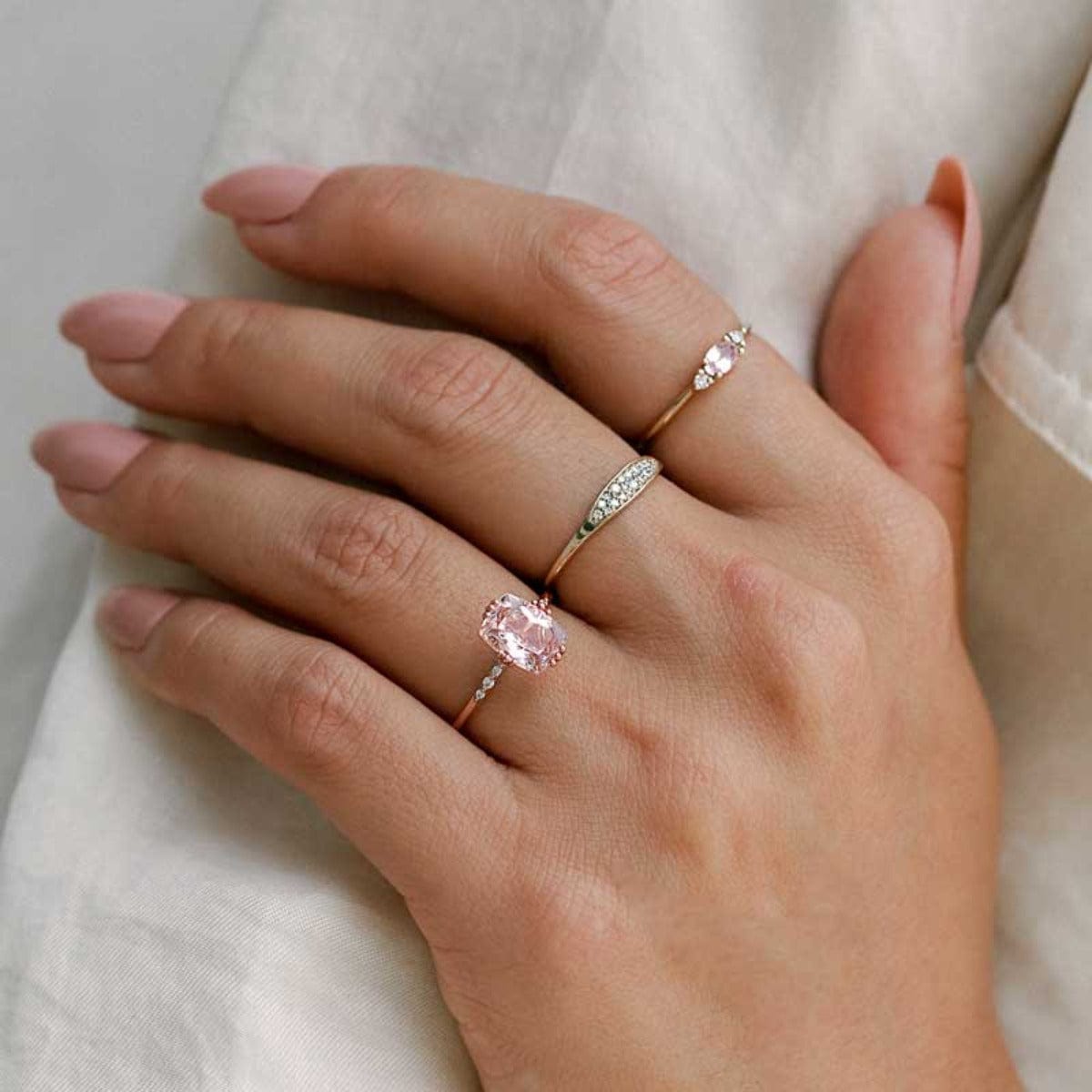 Starry Cushion Morganite Ring