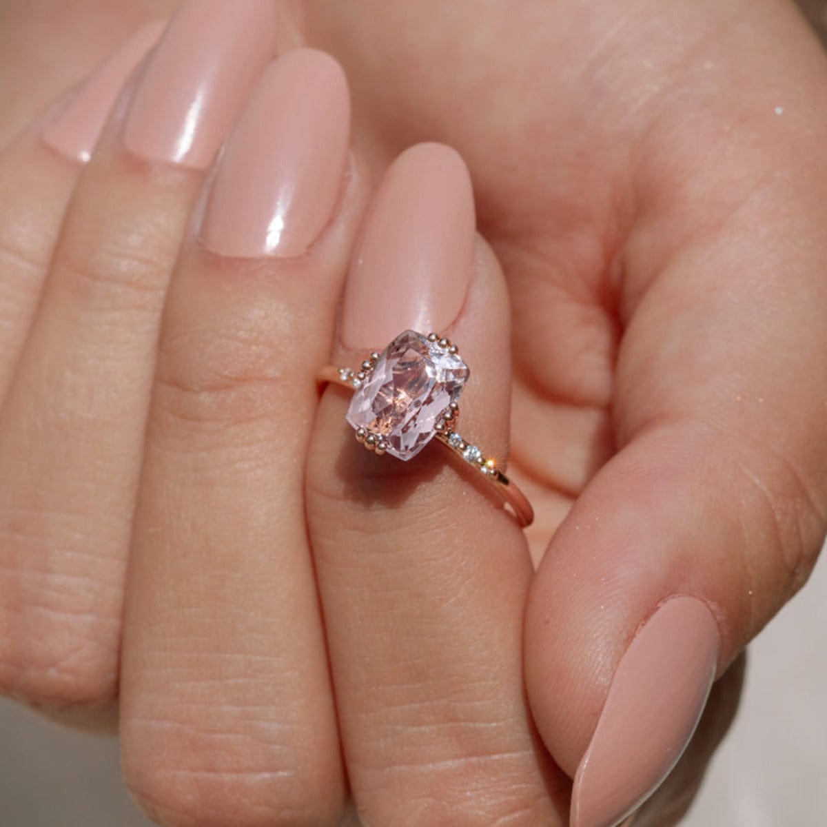 Starry Cushion Morganite Ring