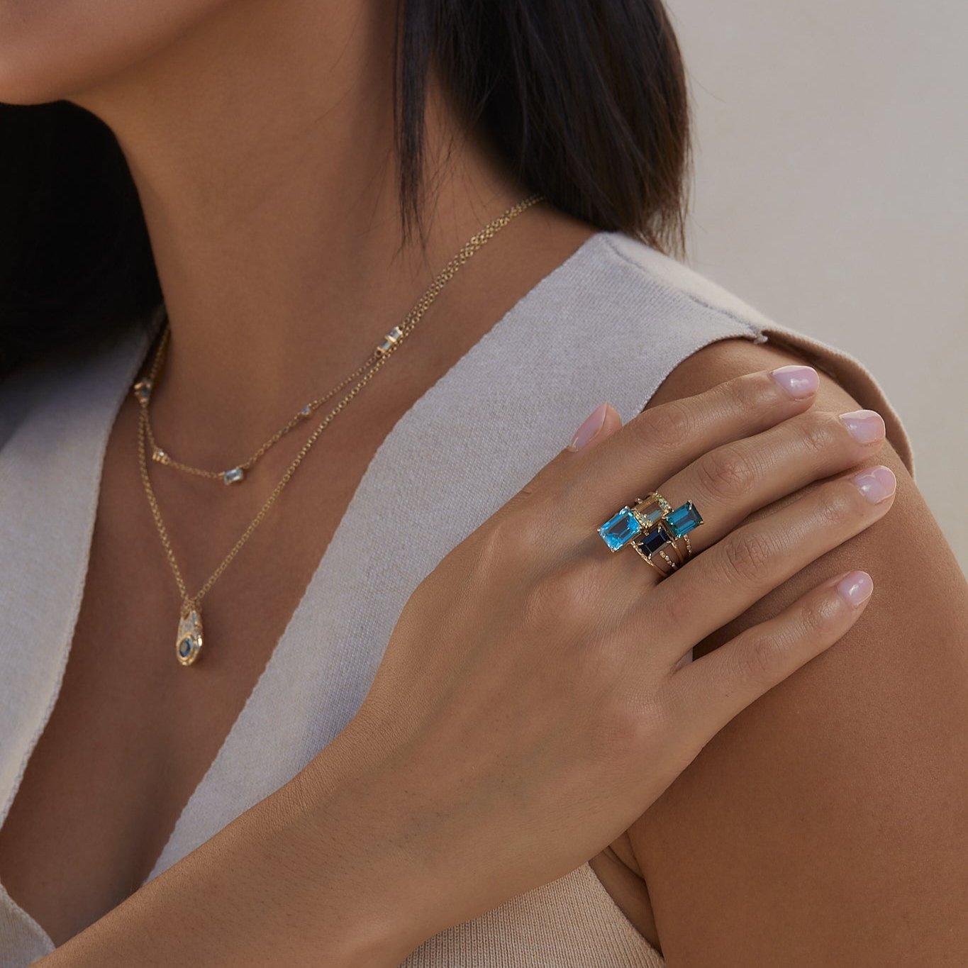 Large Starry Blue Topaz Ring