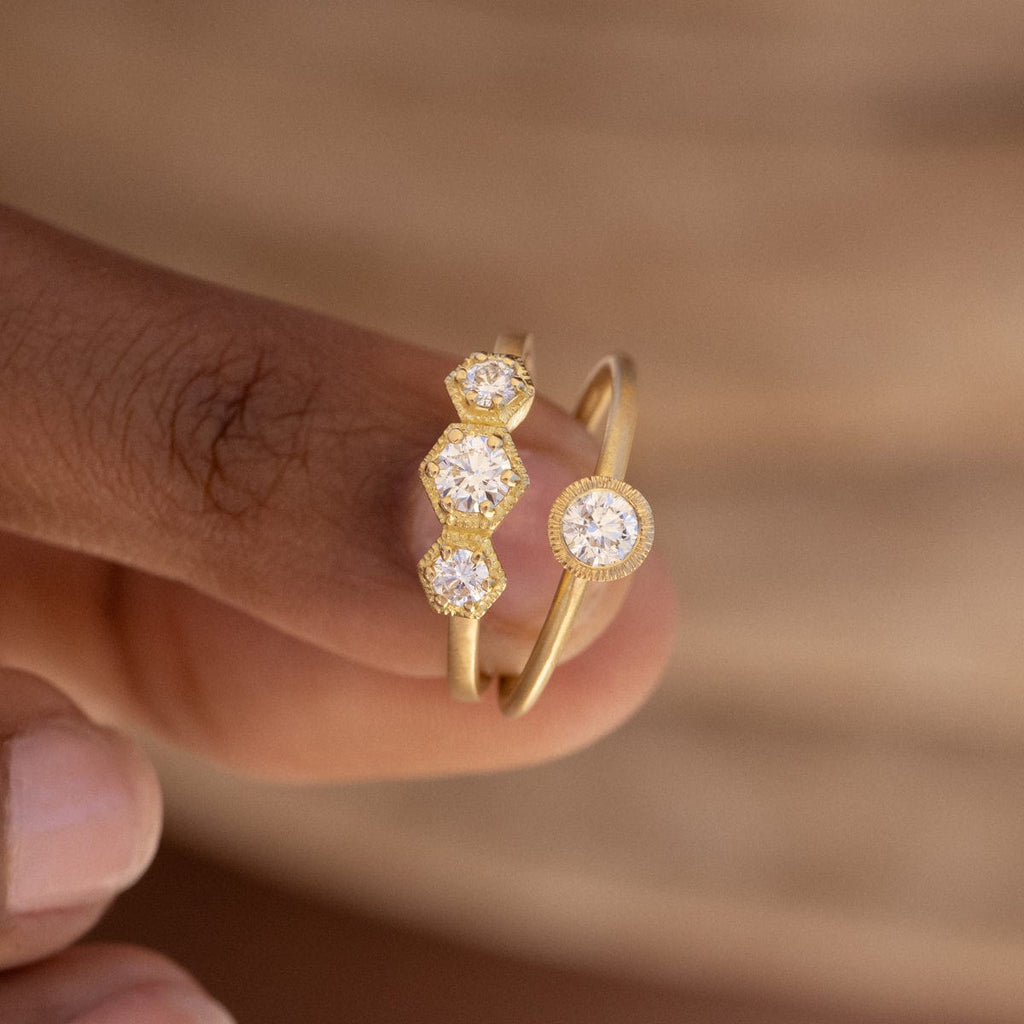 18k Brushed Bezel Diamond Solitaire Ring