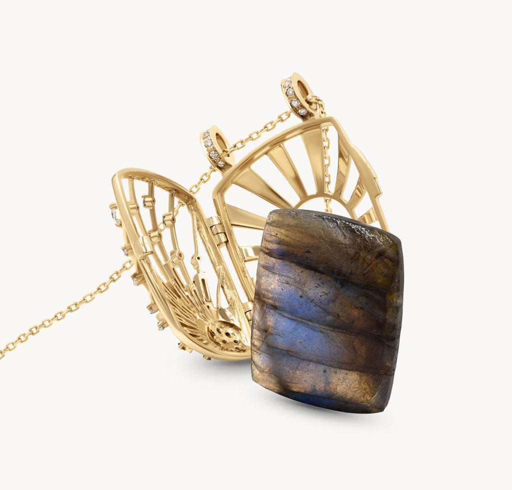 Labradorite Sun & Diamonds Locket Necklace