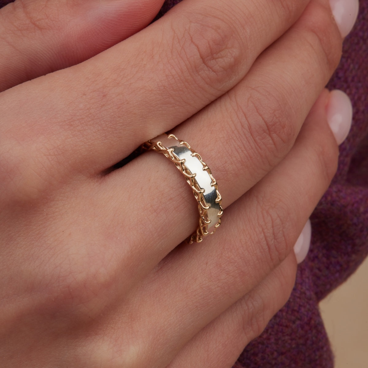 Mixed Metal Stitched Ring