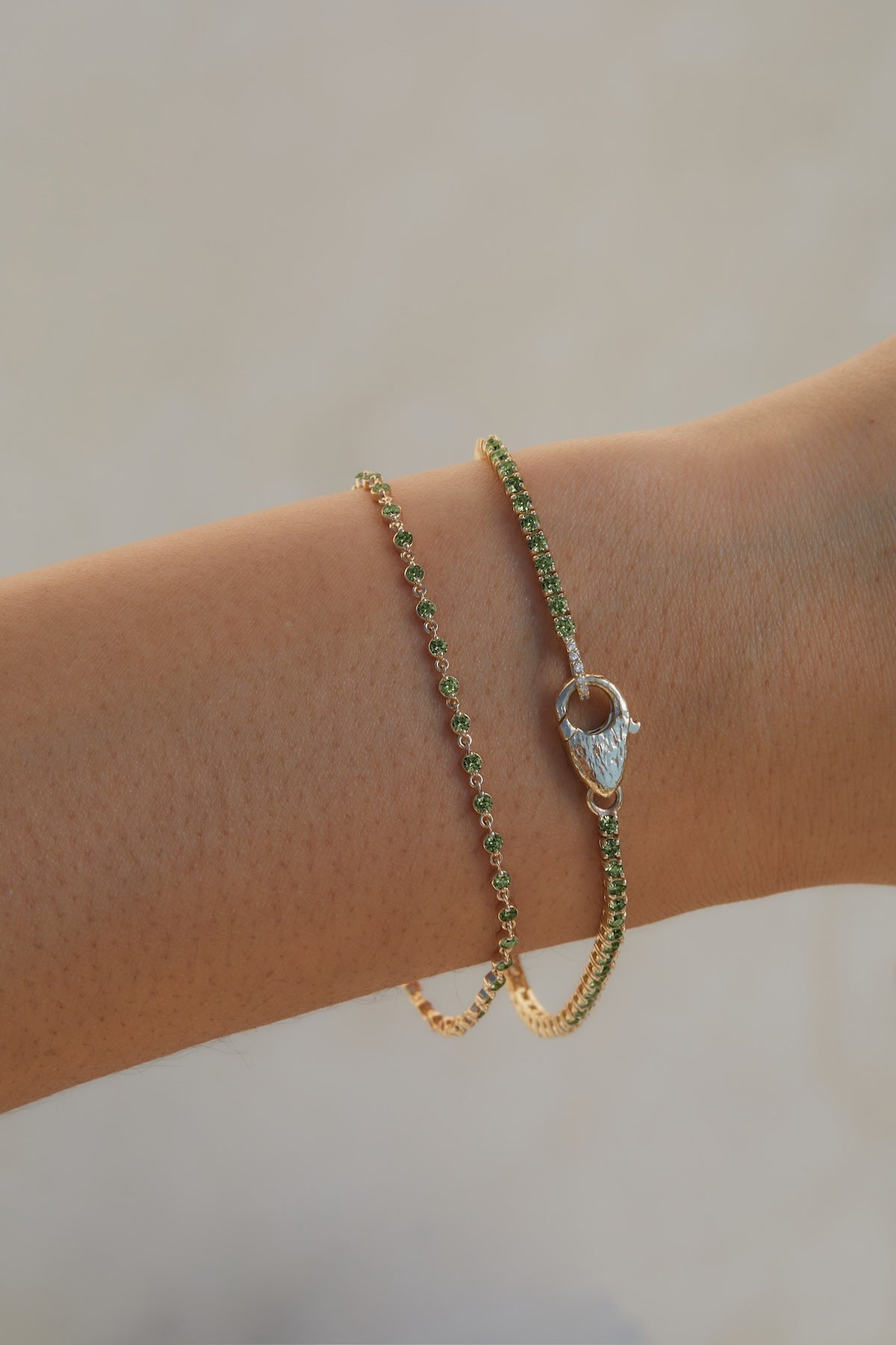 Green Tourmaline Tennis Lock Bracelet