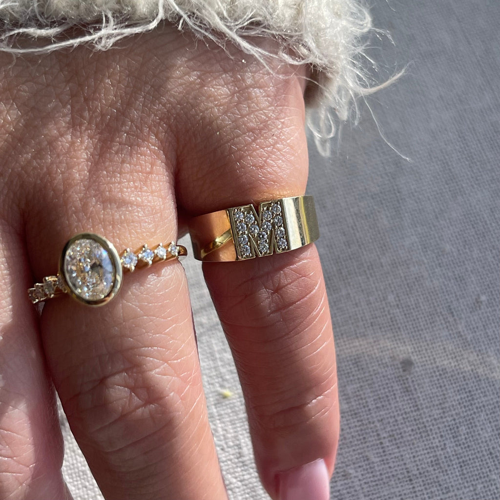 Pave Letter M Ring